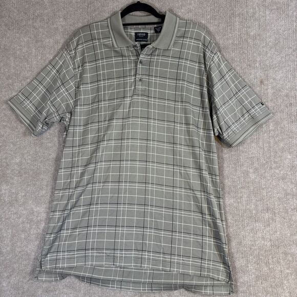 Izod Golf Shirt‎ Men Polo Lg Short Sleeve Windowpane Plaid Preppy Casual - Picture 1 of 6